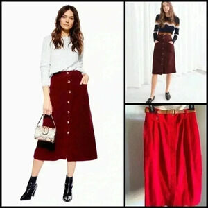 Vintage Villager Red Corduroy Midi Preppy Academia Y2K Cowgirl Skirt Size 8P
